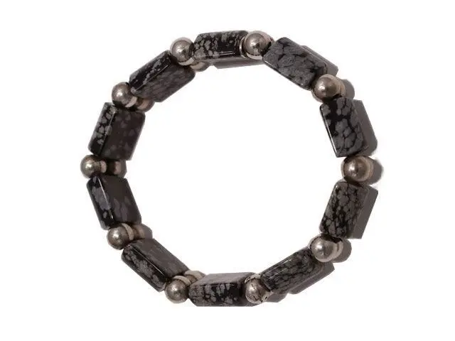 Pulsera elásticas de piedras grises y bolas de plata de ley - Imagen 2