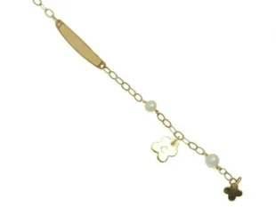 Pulsera oro con placa perlas