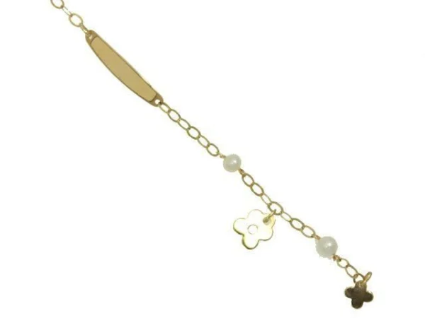 Pulsera oro con placa perlas