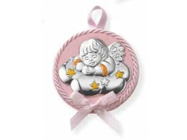 Medallón de cuna rosa con plata bilaminada y Ángel dormilón - Imagen 2