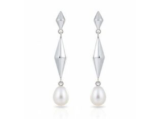 Pendientes largos oro perla