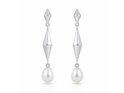 Pendientes largos oro perla
