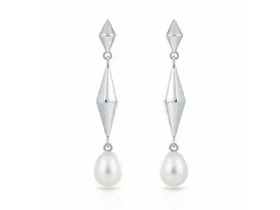 Pendientes largos oro perla