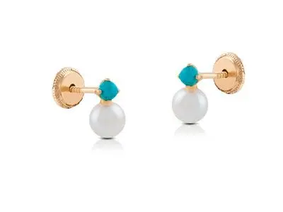 Pendientes oro perla turquesa
