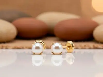 Pendientes dormilón de oro amarillo y perla de 4mm con garritas