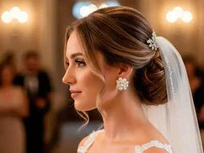 Pendientes de oro amarillo con forma de racimo de perlas blancas