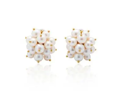 Pendientes oro racimo perlas