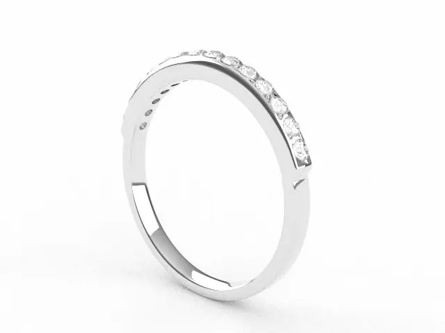 Anillo de oro blanco de ley con cuajo de brillantes en medio aro