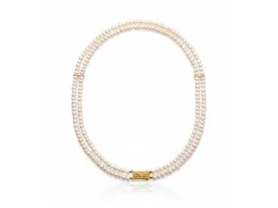 Collar doble perlas oro