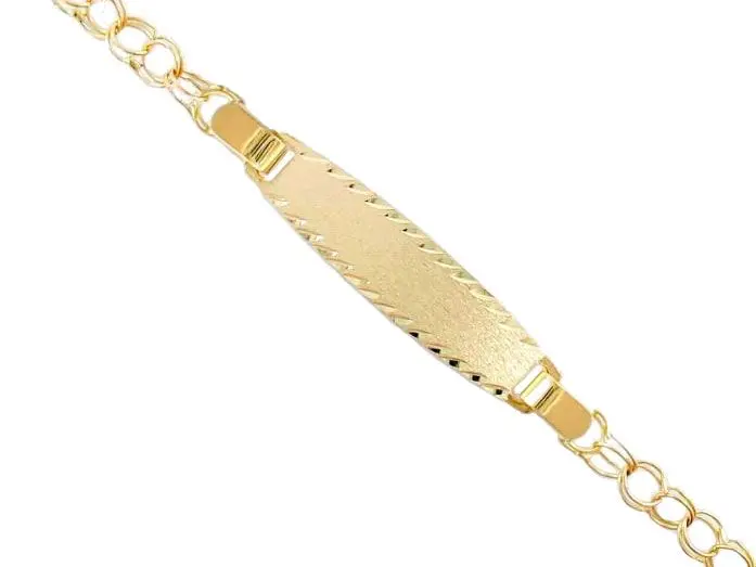 Pulsera de oro para bebe con placa para grabar y cadena milanesa