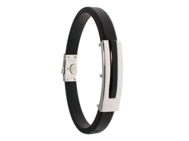 Pulsera de la firma Luxgioielli en caucho negro y oro blanco - Imagen 3