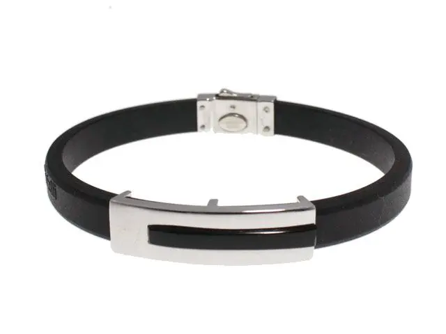 Pulsera de la firma Luxgioielli en caucho negro y oro blanco - Imagen 2