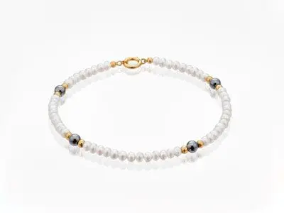 Pulsera perlas hematites oro