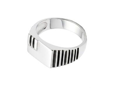 Sello de plata caballero con franjas en esmalte negro y en relieve