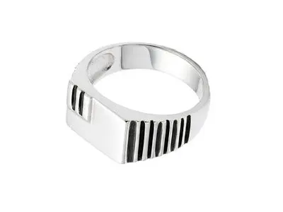 Sello de plata caballero con franjas en esmalte negro y en relieve