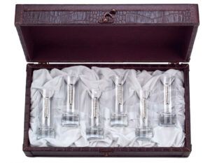Estuche piel vasos chupito 