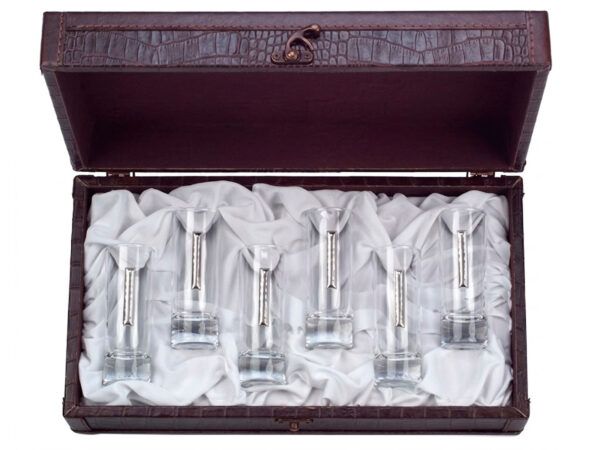 Estuche piel vasos chupito 