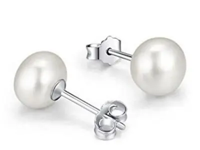 Pendientes plata perla botón