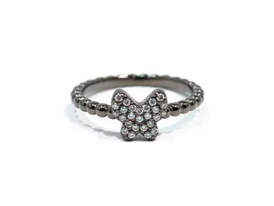 Anillo de plata negra tipo cordoncillo trenzado centro mariposa