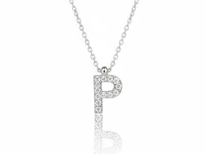 Collar de plata colgante con la letra "P" con cuajo circonitas