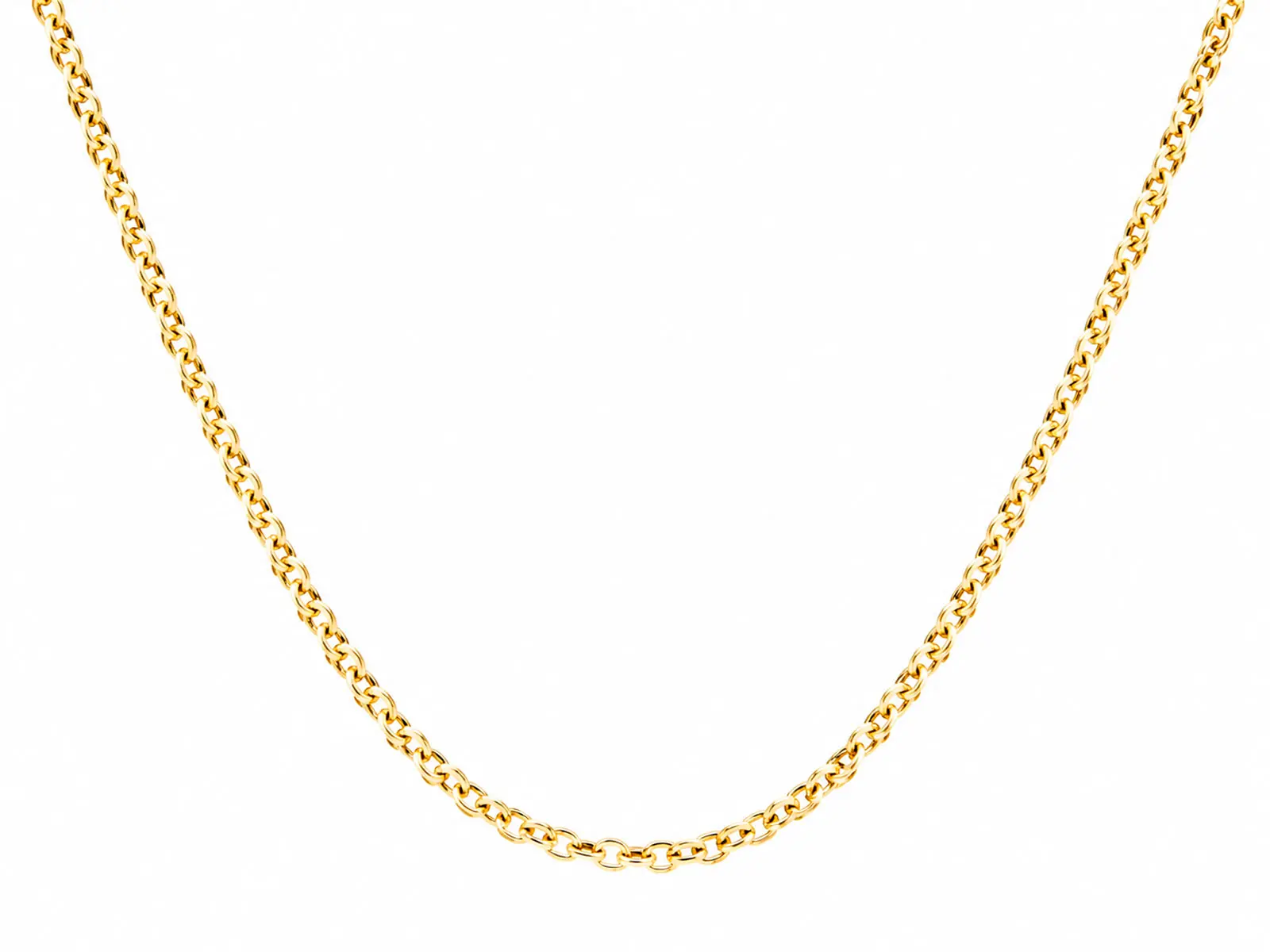 Cadena de plata chapada en oro modelo rolo en 42 cm de larga