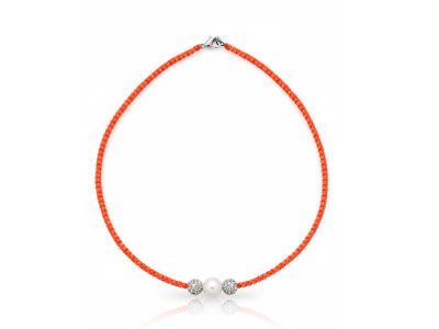 Gargantilla macramé rojo perla