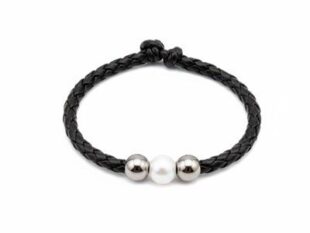 Pulsera cuero plata perla