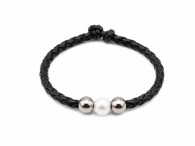 Pulsera cuero plata perla
