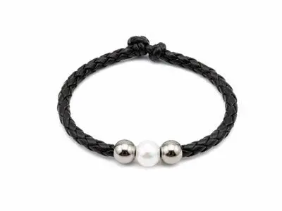 Pulsera cuero plata perla
