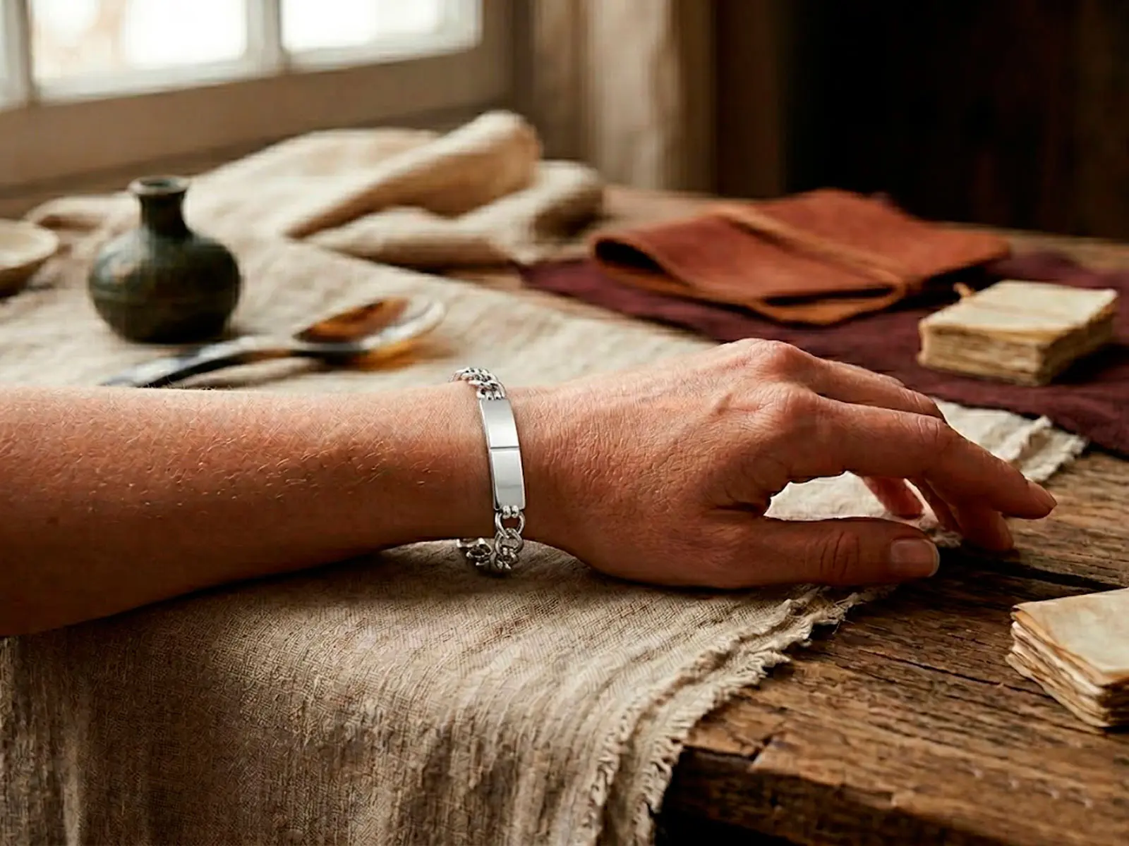 Pulsera identidad de plata esclava doble placa