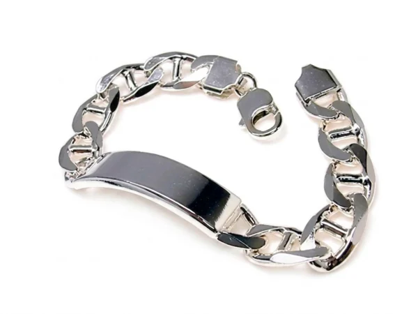 Pulsera de hombre gruesa de plata con placa de identidad