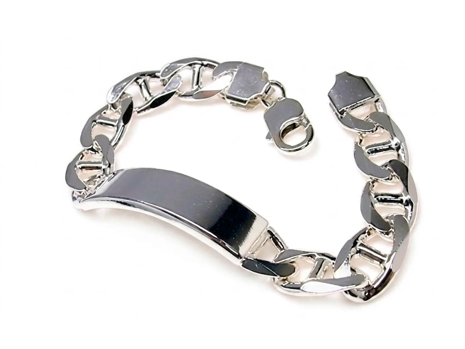 Pulsera de hombre gruesa de plata con placa de identidad