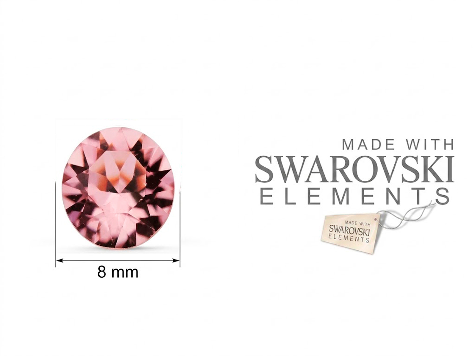 Pendientes de plata con cristal de Swarovski de 8 mm rosa claro