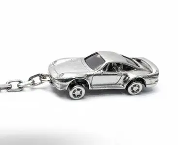 Llavero de plata de ley coche tipo Porsche