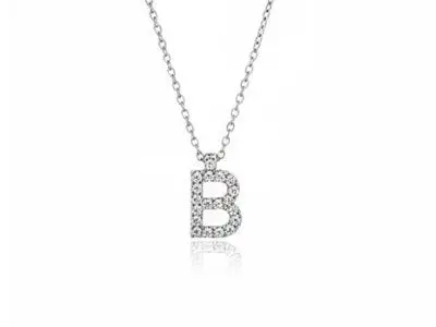 Collar de plata con colgante de la letra "B" con cuajo circonitas