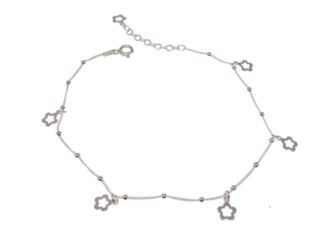 tobillera plata flores bolas