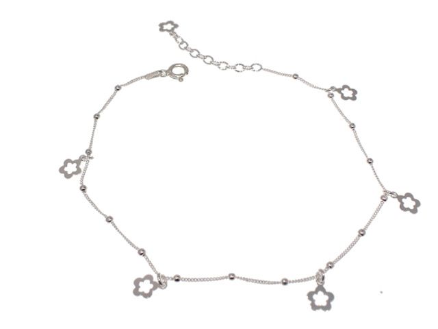 tobillera plata flores bolas