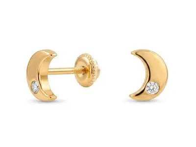 Pendientes de oro amarillo con forma de luna y circonita