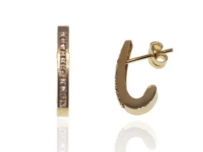Pendientes de oro amarillo medio aro de circonitas - Imagen 2