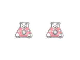 Pendientes oso rosa plata
