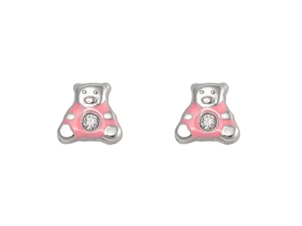 Pendientes oso rosa plata
