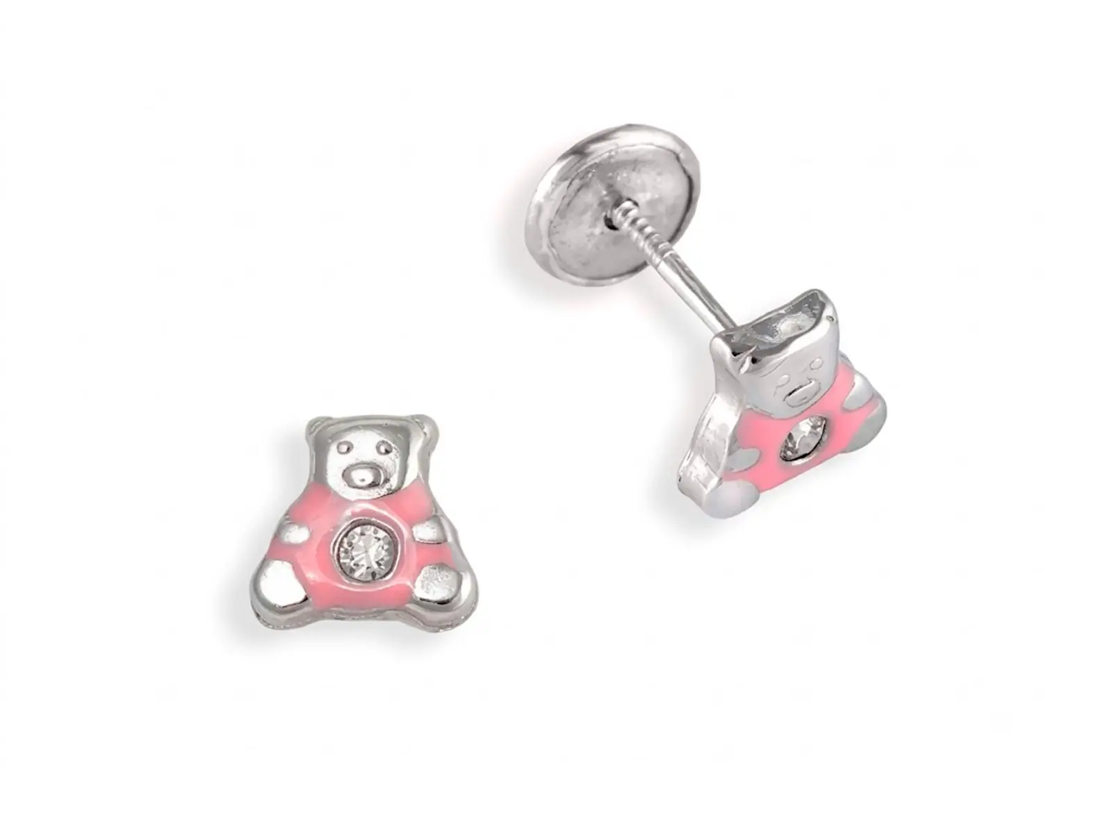 Pendientes oso rosa para bebe en plata - Imagen 2