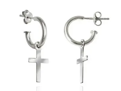 Aros plata colgante cruz
