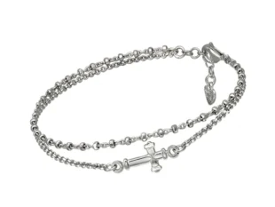 Pulsera de plata doble cadena cruz