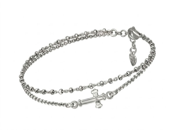 Pulsera de plata doble cadena cruz