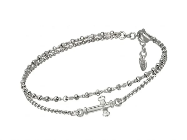 Pulsera de plata doble cadena cruz