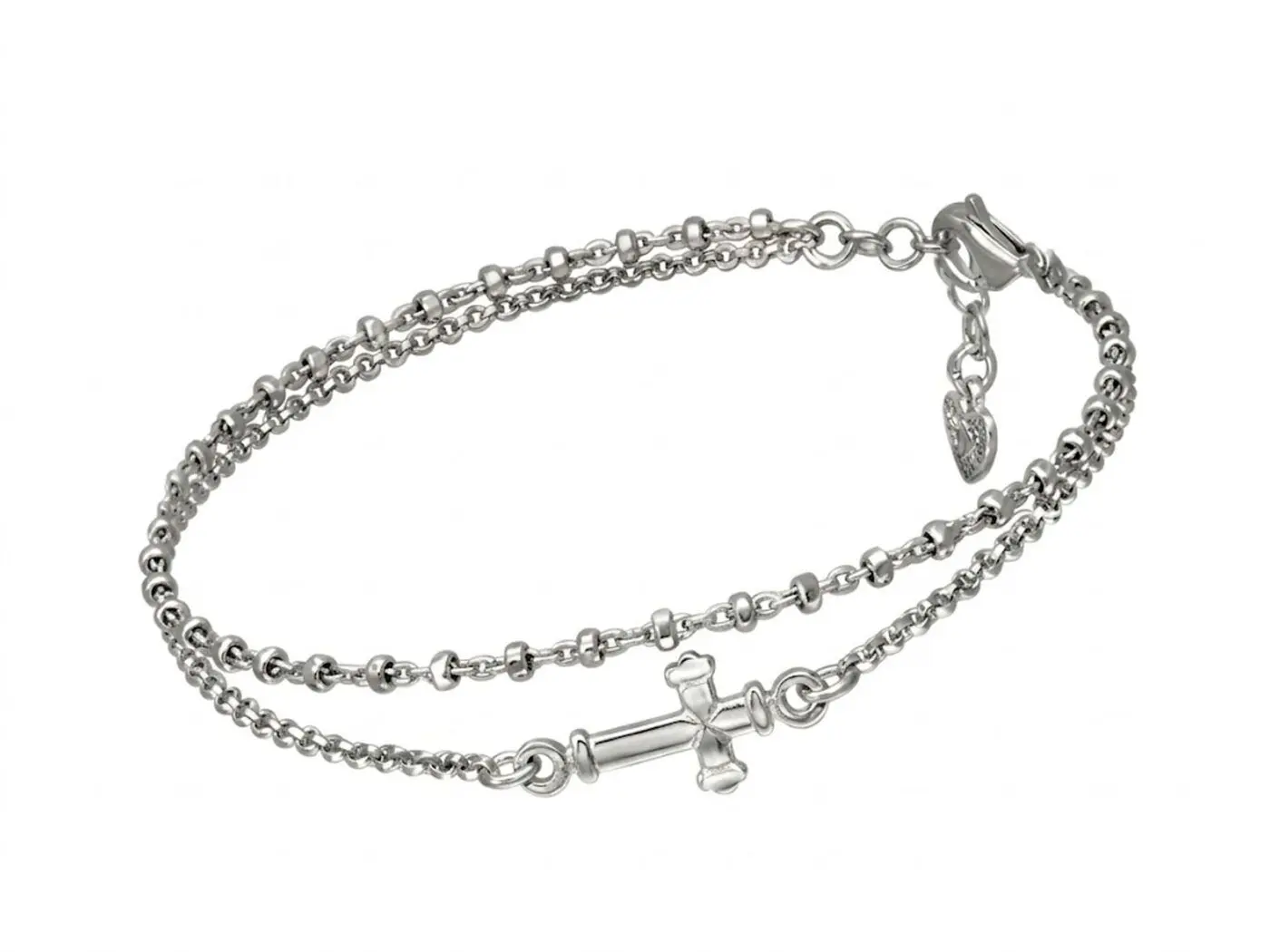Pulsera de plata doble cadena cruz
