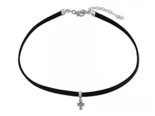 Choker negro cruz plata