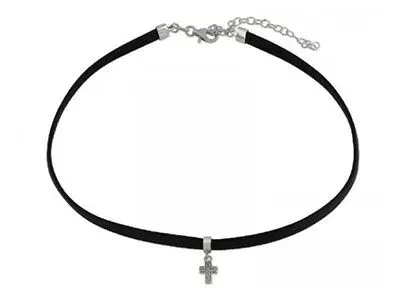 Choker negro cruz plata