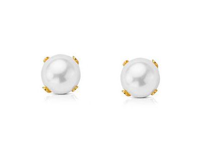 Pendientes de oro amarillo con perlas de 6 mm cultivadas y 4 garras